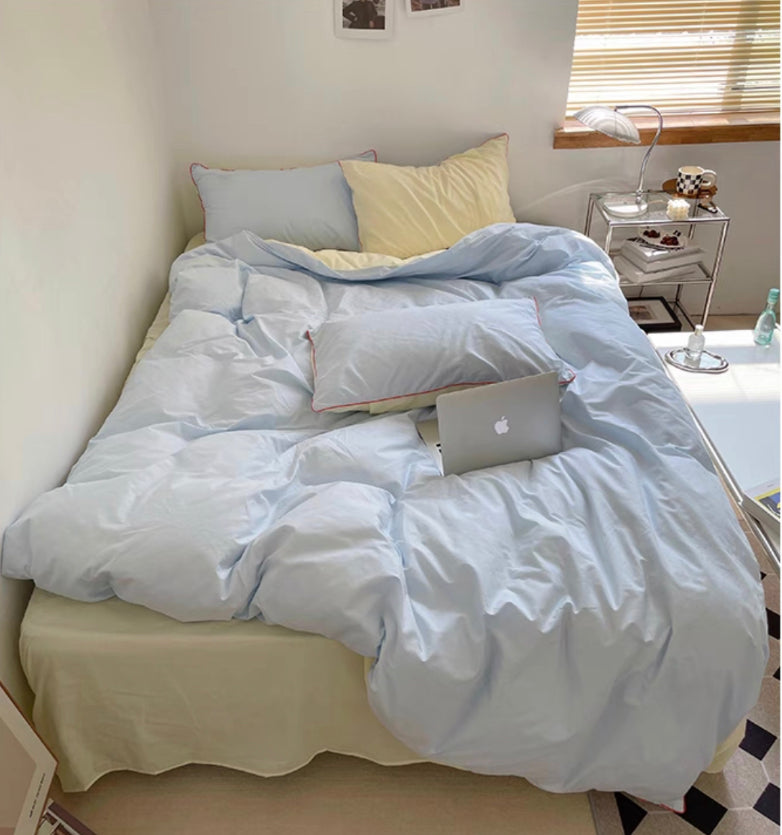 Port blue bed linen.
