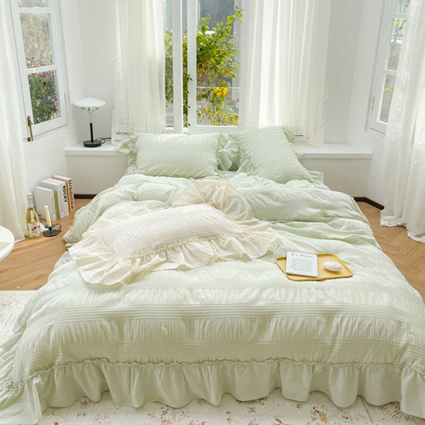 pistachio green bed linen set.